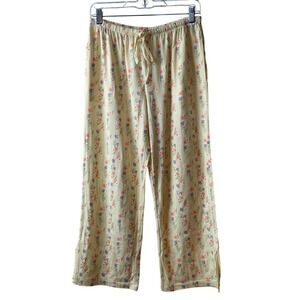 Flora Nikrooz Pajama Pants Womens S Yellow Floral Excellent Lace Trim Lounge New